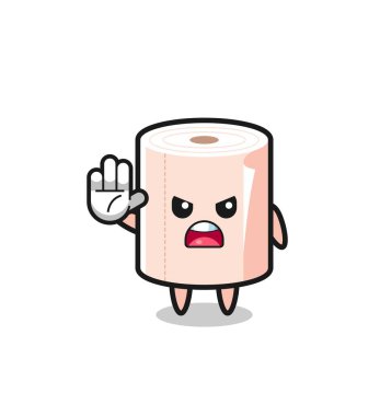 tissue roll character doing stop gesture , cute design
