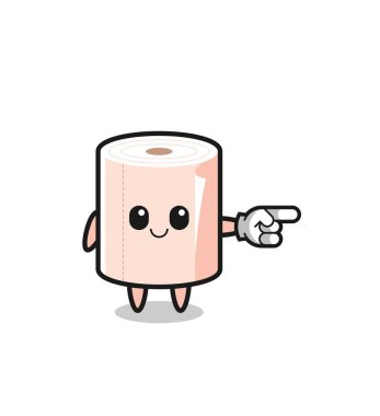 tissue roll mascot with pointing right gesture , cute design