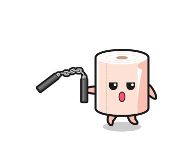 cartoon of tissue roll using nunchaku , cute design