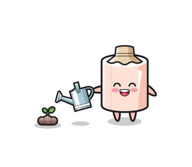cute tissue roll is watering plant seeds , cute design