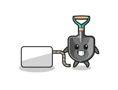 shovel cartoon is pulling a banner , cute design