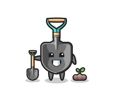 cute shovel cartoon is planting a tree seed , cute design