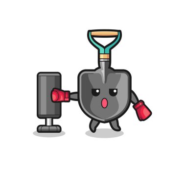 shovel boxer cartoon doing training with punching bag , cute design