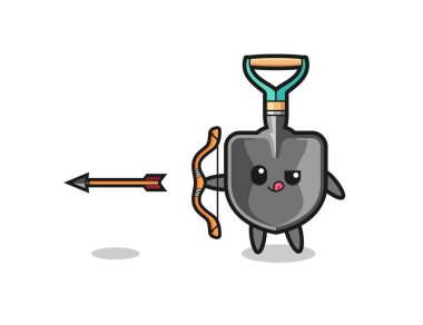 illustration of shovel character doing archery , cute design
