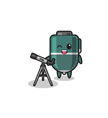 ballpoint pen astronomer mascot with a modern telescope , cute design