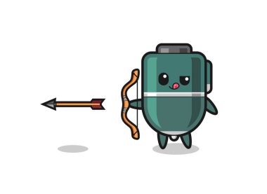 illustration of ballpoint pen character doing archery , cute design