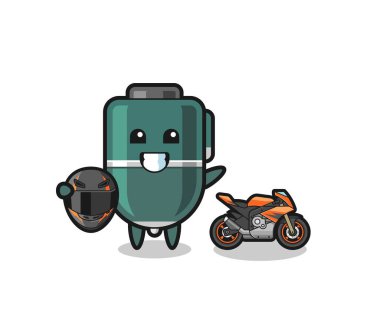 cute ballpoint pen cartoon as a motorcycle racer , cute design