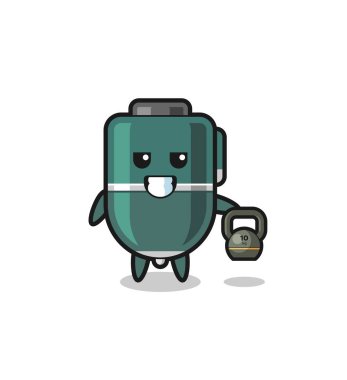 ballpoint pen mascot lifting kettlebell in the gym , cute design