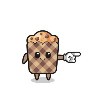 muffin mascot with pointing right gesture , cute design