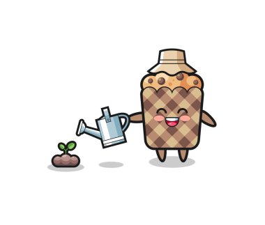 cute muffin is watering plant seeds , cute design