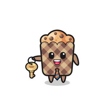cute muffin as a real estate agent mascot , cute design