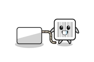 barcode cartoon is pulling a banner , cute design