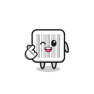 barcode character doing Korean finger heart , cute design
