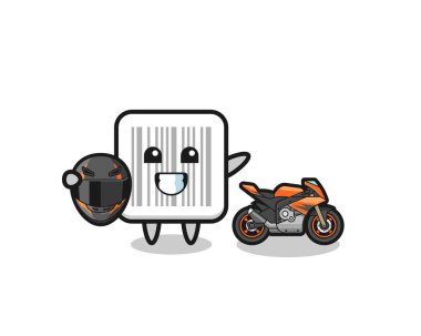 cute barcode cartoon as a motorcycle racer , cute design