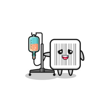 cute barcode character standing with infusion pole , cute design