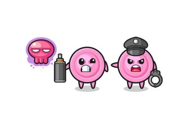 clothing button cartoon doing vandalism and caught by the police , cute design