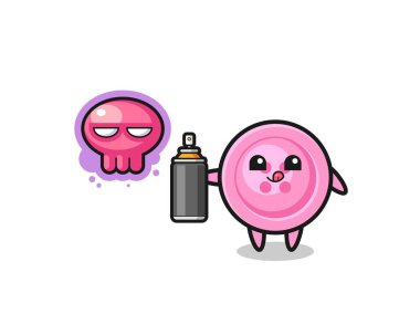 clothing button cartoon make a graffiti with a spray paint , cute design