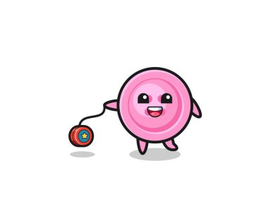 cartoon of cute clothing button playing a yoyo , cute design