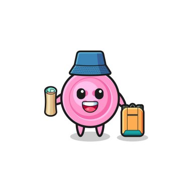 clothing button mascot character as hiker , cute design