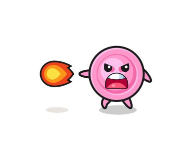 cute clothing button mascot is shooting fire power , cute design