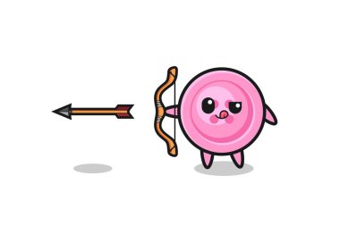 illustration of clothing button character doing archery , cute design