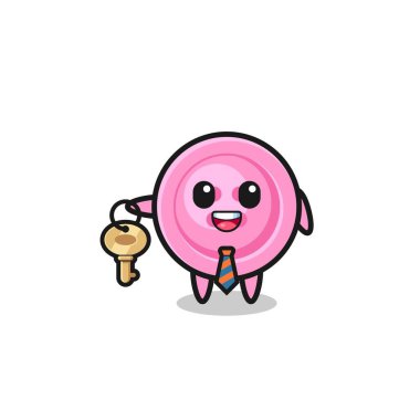 cute clothing button as a real estate agent mascot , cute design