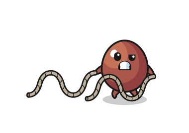 illustration of chocolate egg doing battle rope workout , cute design