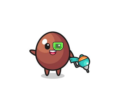 chocolate egg cartoon as future warrior mascot , cute design