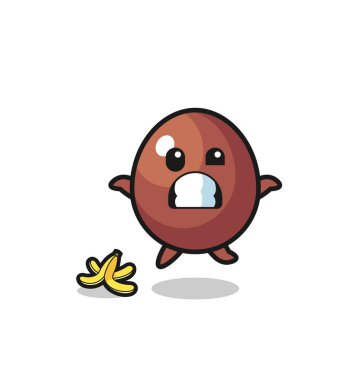 chocolate egg cartoon is slip on a banana peel , cute design