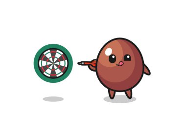 cute chocolate egg is playing dart , cute design