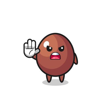 chocolate egg character doing stop gesture , cute design