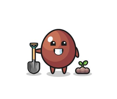 cute chocolate egg cartoon is planting a tree seed , cute design