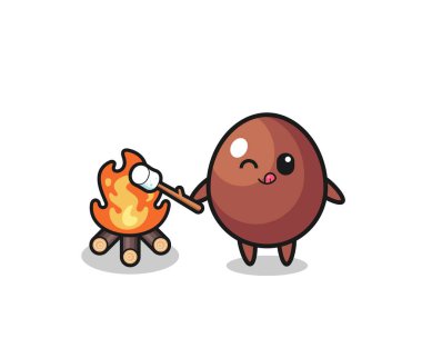 chocolate egg character is burning marshmallow , cute design