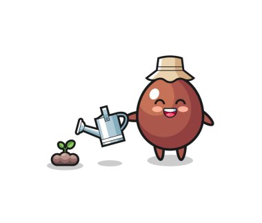 cute chocolate egg is watering plant seeds , cute design