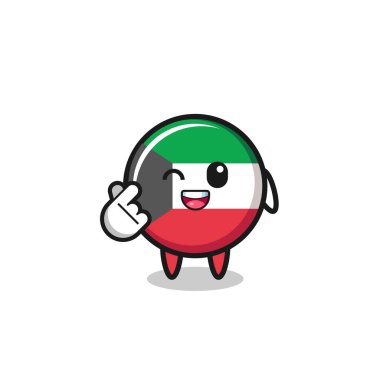 kuwait flag character doing Korean finger heart , cute design