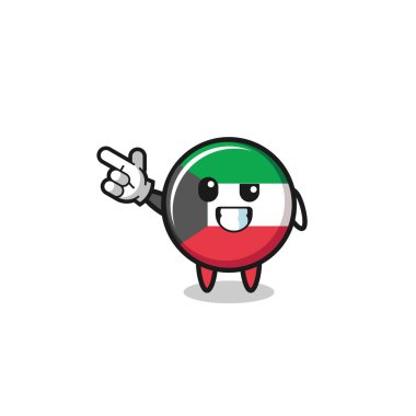kuwait flag mascot pointing top left , cute design