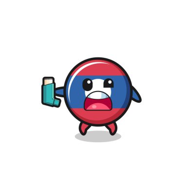 laos flag mascot having asthma while holding the inhaler , cute design