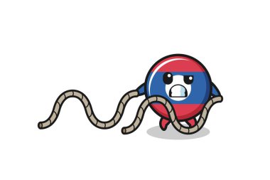 illustration of laos flag doing battle rope workout , cute design
