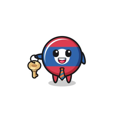 cute laos flag as a real estate agent mascot , cute design