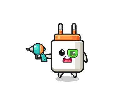 cute power adapter holding a future gun , cute design