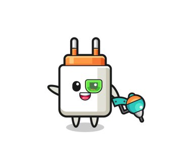 power adapter cartoon as future warrior mascot , cute design