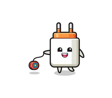 cartoon of cute power adapter playing a yoyo , cute design
