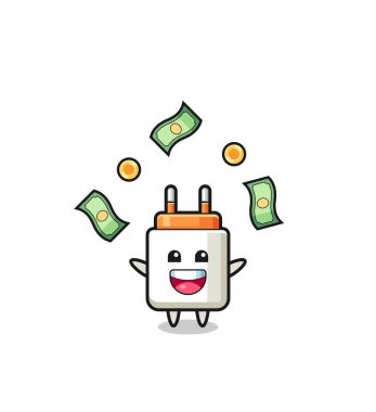illustration of the power adapter catching money falling from the sky , cute design