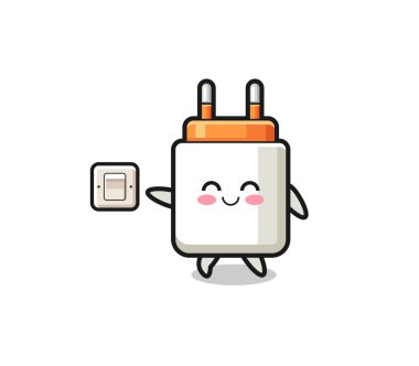 cartoon power adapter is turning off light , cute design