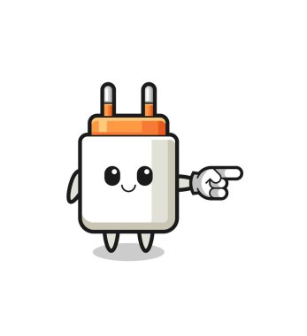 power adapter mascot with pointing right gesture , cute design