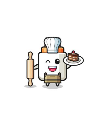 power adapter as pastry chef mascot hold rolling pin , cute design
