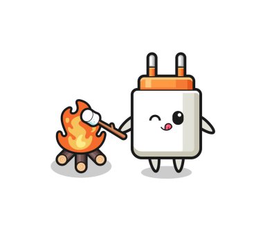 power adapter character is burning marshmallow , cute design