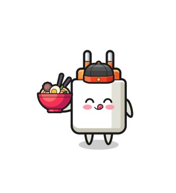 power adapter as Chinese chef mascot holding a noodle bowl , cute design
