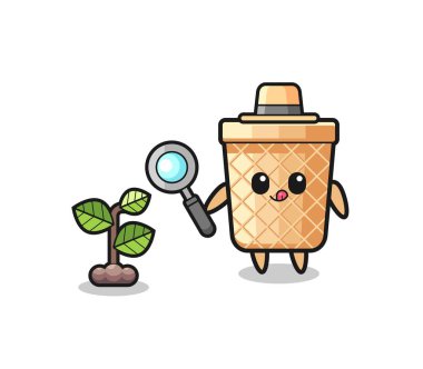cute waffle cone herbalist researching a plants , cute design