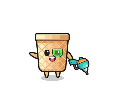 waffle cone cartoon as future warrior mascot , cute design